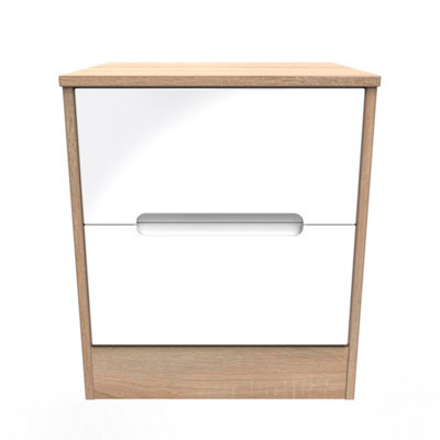 Turin 2 Drawer Bedside Cabinet In White Gloss & Bardolino Oak (Ready Assembled) - image 1