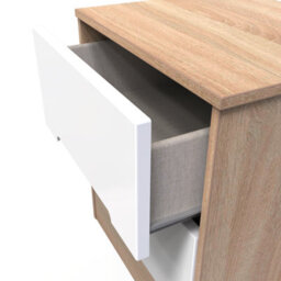Turin 2 Drawer Bedside Cabinet In White Gloss & Bardolino Oak (Ready Assembled) - thumbnail 5