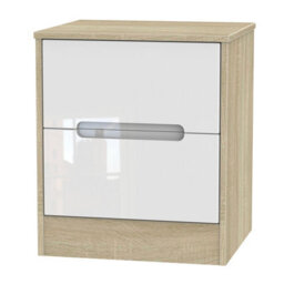 Turin 2 Drawer Bedside Cabinet In White Gloss & Bardolino Oak (Ready Assembled) - thumbnail 6