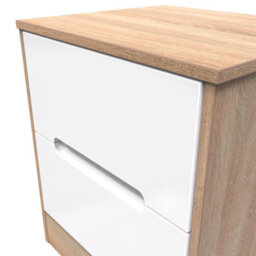 Turin 2 Drawer Bedside Cabinet In White Gloss & Bardolino Oak (Ready Assembled) - thumbnail 4