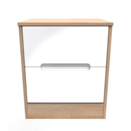 Turin 2 Drawer Bedside Cabinet In White Gloss & Bardolino Oak (Ready Assembled) - thumbnail 1