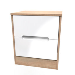 Turin 2 Drawer Bedside Cabinet In White Gloss & Bardolino Oak (Ready Assembled) - thumbnail 3