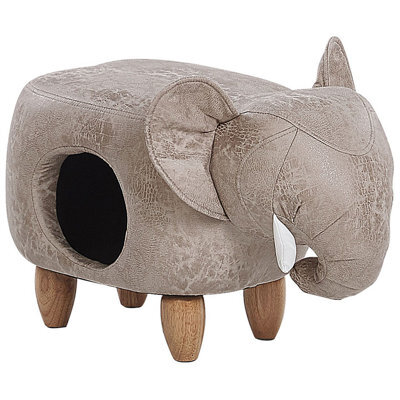 Beliani Storage Animal Stool Jumbo Faux Leather Grey Elephant - image 1