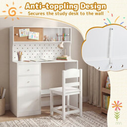 Gainoom Kids White Desk And Chair Set Wooden Study Desk With 2 Cabinets & 2 Drawers For 4-7 Years Old - thumbnail 8