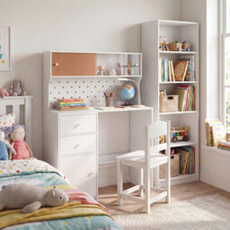 Gainoom Kids White Desk And Chair Set Wooden Study Desk With 2 Cabinets & 2 Drawers For 4-7 Years Old - thumbnail 3