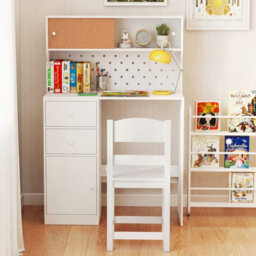 Gainoom Kids White Desk And Chair Set Wooden Study Desk With 2 Cabinets & 2 Drawers For 4-7 Years Old - thumbnail 7