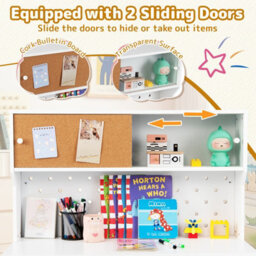 Gainoom Kids White Desk And Chair Set Wooden Study Desk With 2 Cabinets & 2 Drawers For 4-7 Years Old - thumbnail 6