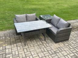 Fimous 4 Seater Rattan Outdoor Garden Furniture Set Rectangular Dining Table And Loveseat Sofa Set With Side Table - thumbnail 2