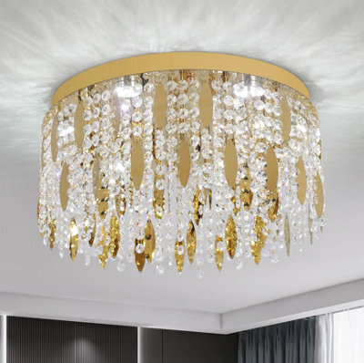 Crystal Led Ceiling Light Gold Chandelier 3 Color Lights 40X20 Cm - image 1