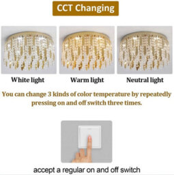 Crystal Led Ceiling Light Gold Chandelier 3 Color Lights 40X20 Cm - thumbnail 4