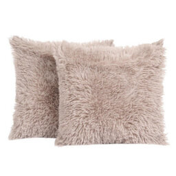 "Ohs Fluffy 2 X Cushion Covers Soft Shaggy, 18""x 18"" - Natural Brown" - thumbnail 1