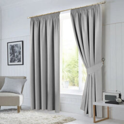 Ameha Light Grey 230 Gsm Plain Thermal Insulated Energy Efficient Blackout Pencil Pleat Curtain Pair 90''x72'' Home Decor Uk - thumbnail 4