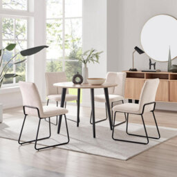 Furniturebox Uk Koko Oak Effect Round Dining Table & 4 Taupe Halle Chairs