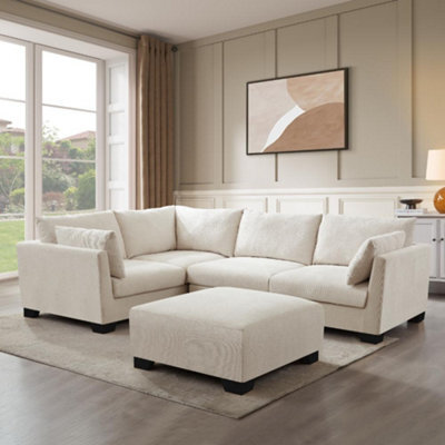 Home Detail Renns Corner Sofa, Left-Hand Facing With Footstool, Cream Linen - image 1