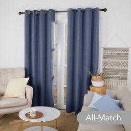 Deconovo Linen Effect 100% Blackout Curtains Thermal Insulated Eyelet With Coating Back Layer 46X54 Inch Blue 2 Panels - thumbnail 3
