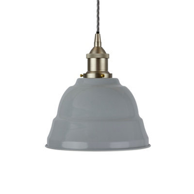 French Grey Lincoln Painted Dome Pendant Light With Brushed Chrome Lamp Holder And Grey Twisted Cable - Se Home - image 1