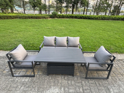 Fimous 4-Piece Aluminium Garden Furniture Sets 5 Seater Outdoor Sofa Set With Adjustable Rising Lifting Dining Table 2 Chairs - image 1