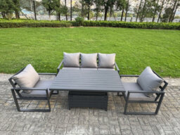 Fimous 4-Piece Aluminium Garden Furniture Sets 5 Seater Outdoor Sofa Set With Adjustable Rising Lifting Dining Table 2 Chairs - thumbnail 1