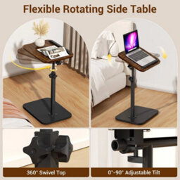 Walnut Lifting C Shaped Side Table Swivel Laptop Desk For Living Room Tea Table - thumbnail 4