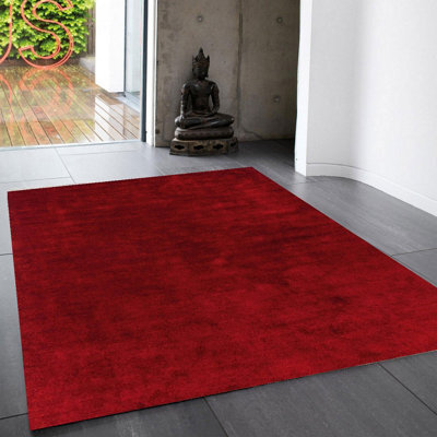 Red Plain Modern Easy To Clean Rug For Dining Room Bed Room And Living Room-200Cm X 290Cm - image 1
