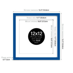 "12X12"" Blue Picture Frame - 12X12"" Square Frame With 11X11"" Mount For 12X12""/11X11"" Pictures Art Deco Style Room Decor, 1 Pack" - thumbnail 2