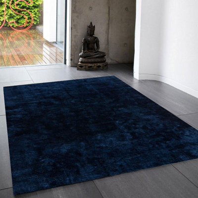 Navy Plain Modern Easy To Clean Soft Bedroom Dining Room And Living Room Rug-200Cm X 290Cm - image 1