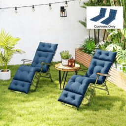 Outsunny Garden Lounge Chair Cushions Set Of 2, 220Gsm Fabric, Navy Blue