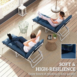 Outsunny Garden Lounge Chair Cushions Set Of 2, 220Gsm Fabric, Navy Blue - thumbnail 5