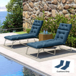 Outsunny Garden Lounge Chair Cushions Set Of 2, 220Gsm Fabric, Navy Blue - thumbnail 8