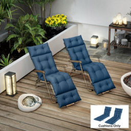 Outsunny Garden Lounge Chair Cushions Set Of 2, 220Gsm Fabric, Navy Blue - thumbnail 9