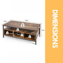 Pirlo Plush Industrial Wooden Coffee Table With Storage Shelves - thumbnail 6