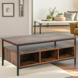Pirlo Plush Industrial Wooden Coffee Table With Storage Shelves - thumbnail 3