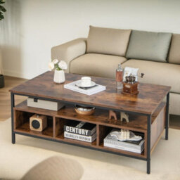 Pirlo Plush Industrial Wooden Coffee Table With Storage Shelves - thumbnail 2