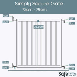 Safetots Simply Secure Wooden Gate, 72Cm - 79Cm, Natural, Wooden Stair Gate, Screw Fit Baby Gate, Safety Barrier - thumbnail 3