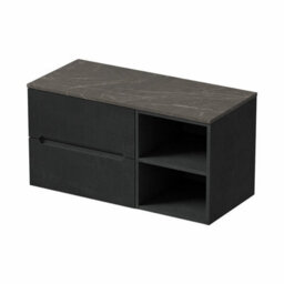 Affine 1000mm Bathroom Vanity Unit Grey Marble Countertop Wall Hung Fluted Black Unit - thumbnail 4