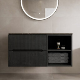 Aveli 1000mm Bathroom Vanity Unit Grey Marble Countertop Wall Hung Fluted Black Unit