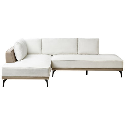 Beliani Corner Sofa 3 Seater Myken Fabric Off-White Right Hand - image 1