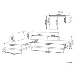 Beliani Corner Sofa 3 Seater Myken Fabric Off-White Right Hand - thumbnail 3