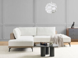 Beliani Corner Sofa 3 Seater Myken Fabric Off-White Right Hand - thumbnail 2