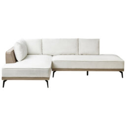 Beliani Corner Sofa 3 Seater Myken Fabric Off-White Right Hand - thumbnail 1
