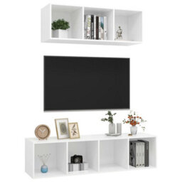 Berkfield 2 Piece Tv Cabinet Set White Engineered Wood - thumbnail 3