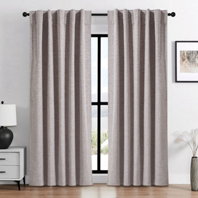 Thehotsale Solid Colour Faux Linen Polyester 100% Curtains Pair Blackout Beige Curtains - image 1
