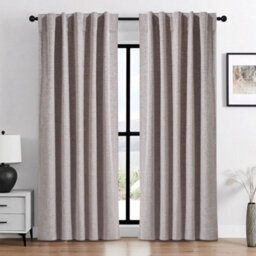 Thehotsale Solid Colour Faux Linen Polyester 100% Curtains Pair Blackout Beige Curtains
