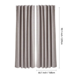 Thehotsale Solid Colour Faux Linen Polyester 100% Curtains Pair Blackout Beige Curtains - thumbnail 9