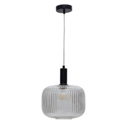 First Choice Lighting Set Of 2 Batley Large - Clear Ribbed Glass Black Deco Pendant Fittings - thumbnail 2