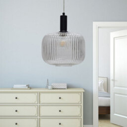 First Choice Lighting Set Of 2 Batley Large - Clear Ribbed Glass Black Deco Pendant Fittings - thumbnail 5