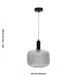 First Choice Lighting Set Of 2 Batley Large - Clear Ribbed Glass Black Deco Pendant Fittings - thumbnail 6
