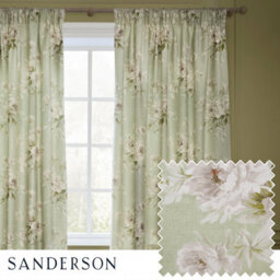 Sanderson Adele Floral Chenille Room Darkening Pencil Pleat Curtain Pair Sage (W)117Cm X (D)182Cm
