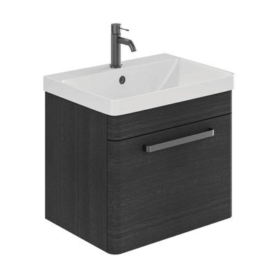 Plum&clay Emery Textured Black Wall Hung Bathroom Vanity Unit & Basin Set With Gun Grey Handles (W)50Cm (H)46Cm - image 1