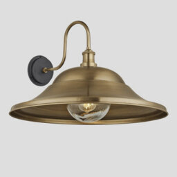 Industville Swan Neck Outdoor & Bathroom Giant Hat Wall Light, 21 Inch, Brass, Brass Holder, Globe Glass